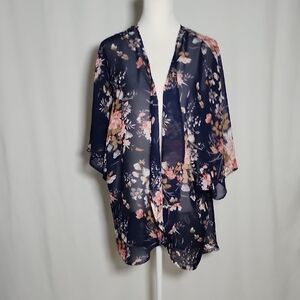 Elegant Floral Kimono Sleeve Blouse